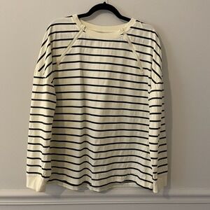 Spoonie Threads Vanilla Striped Chest Zip Access Long Sleeve Shirt Size L Cotton